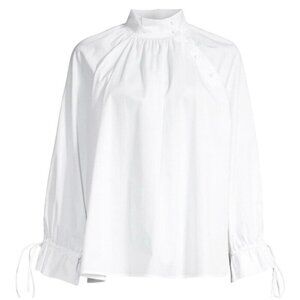 Harshman XS Bianca Band Collar Cotton Poplin Blouse NWT White MSRP $192